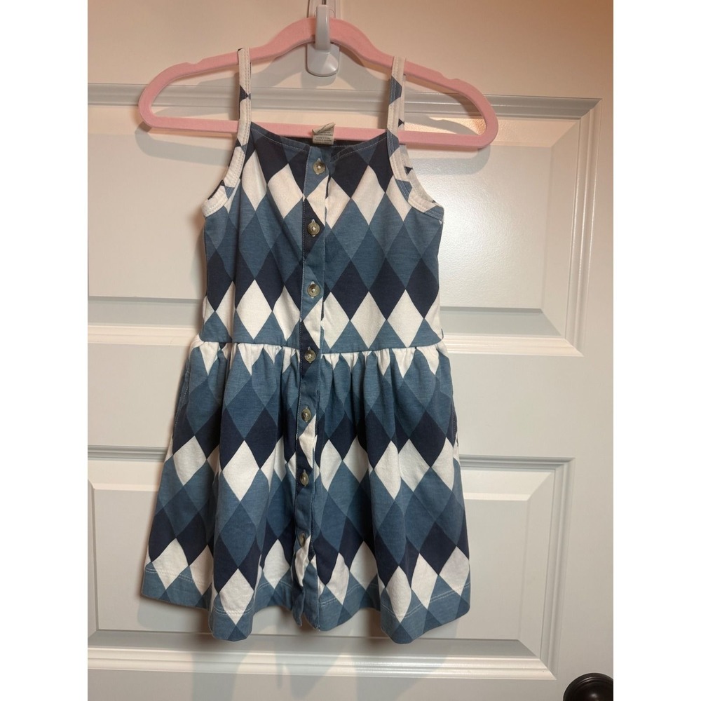 Kate Quinn Blue Argyle Organic Cotton Button Front Sundress Kids Size 3T